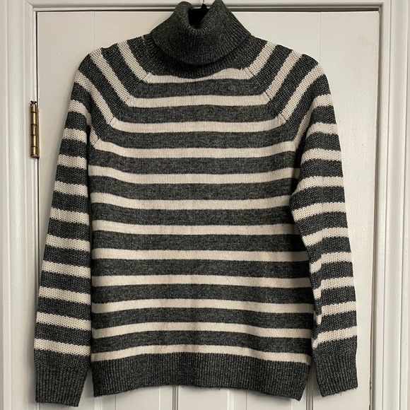 LOFT Sweaters - LOFT Striped Turtleneck Sweater Gray and Cream Size Medium